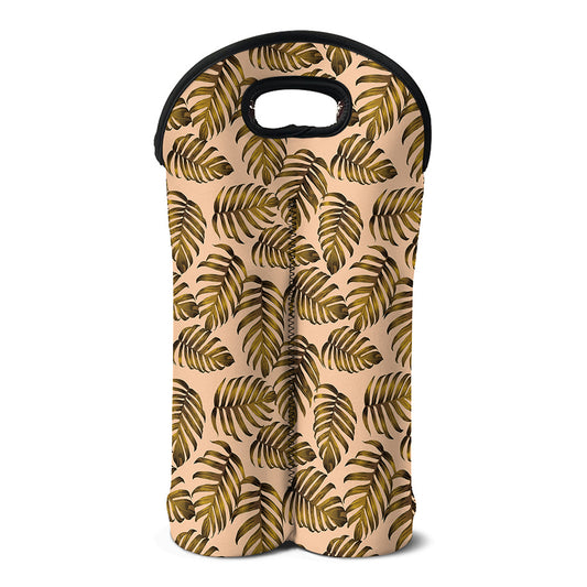 Yellow Monstera Leaves Pattern Print Double Neoprene Wine Tote