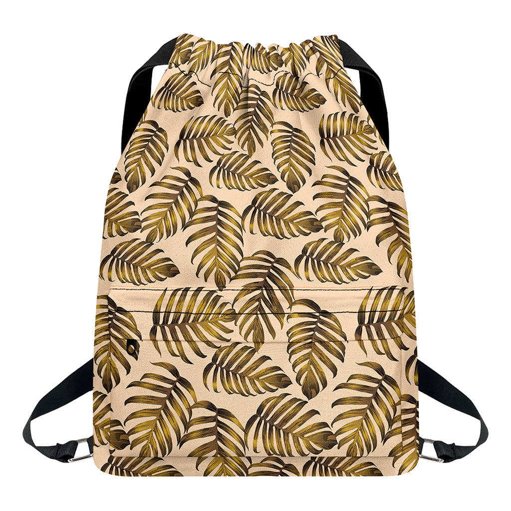 Yellow Monstera Leaves Pattern Print Drawstring Backpack