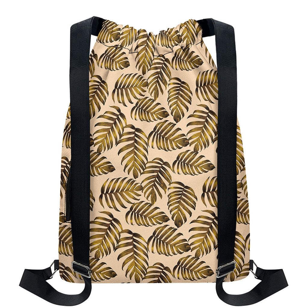 Yellow Monstera Leaves Pattern Print Drawstring Backpack