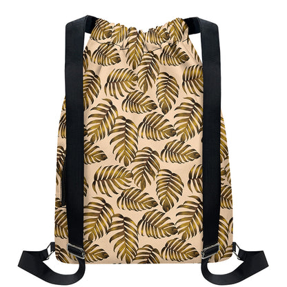 Yellow Monstera Leaves Pattern Print Drawstring Backpack