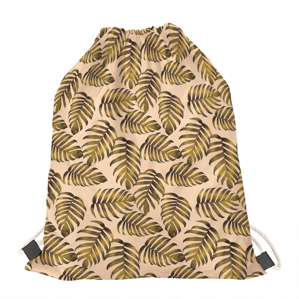 Yellow Monstera Leaves Pattern Print Drawstring Bag