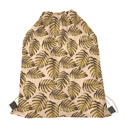 Yellow Monstera Leaves Pattern Print Drawstring Bag