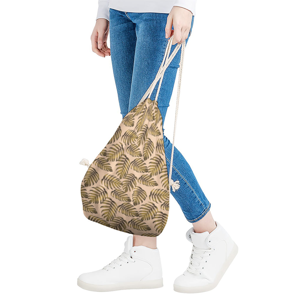 Yellow Monstera Leaves Pattern Print Drawstring Bag