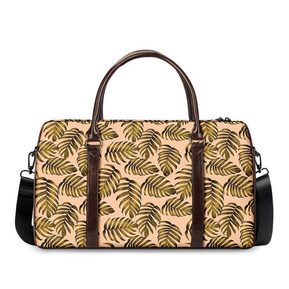 Yellow Monstera Leaves Pattern Print Duffle Bag