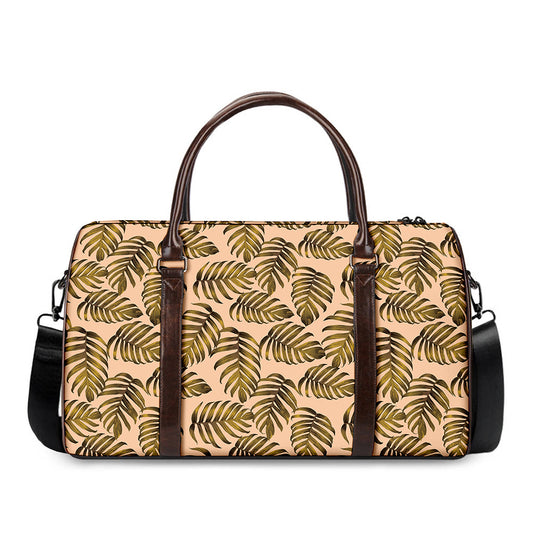 Yellow Monstera Leaves Pattern Print Duffle Bag