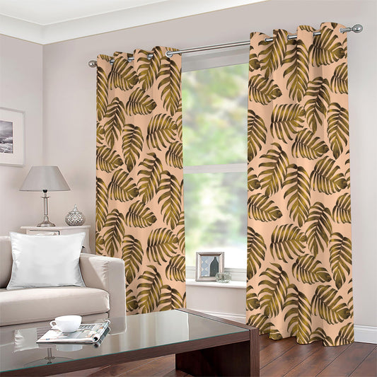 Yellow Monstera Leaves Pattern Print Extra Wide Grommet Curtains