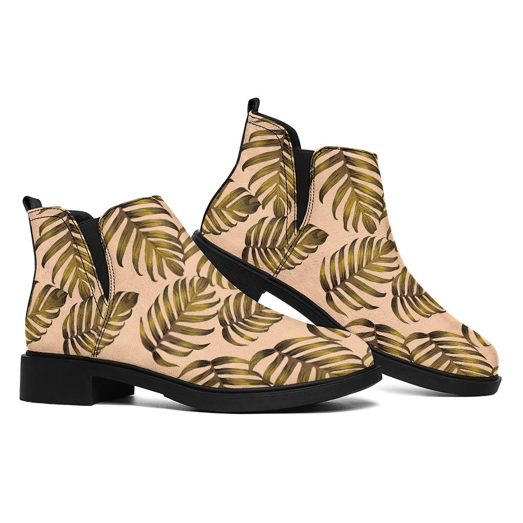 Yellow Monstera Leaves Pattern Print Flat Ankle Boots