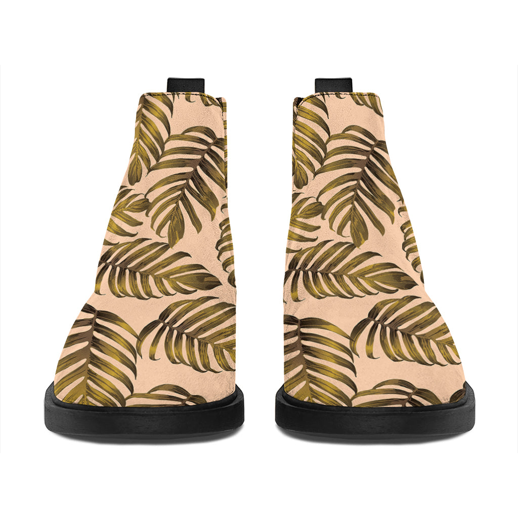 Yellow Monstera Leaves Pattern Print Flat Ankle Boots