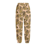 Yellow Monstera Leaves Pattern Print Fleece Lined Knit Pants