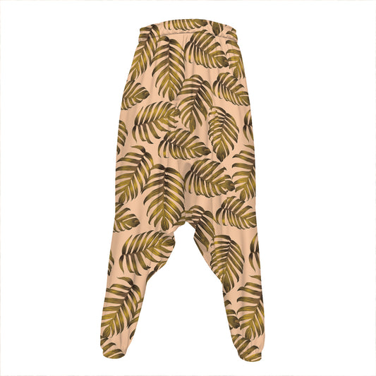 Yellow Monstera Leaves Pattern Print Hammer Pants