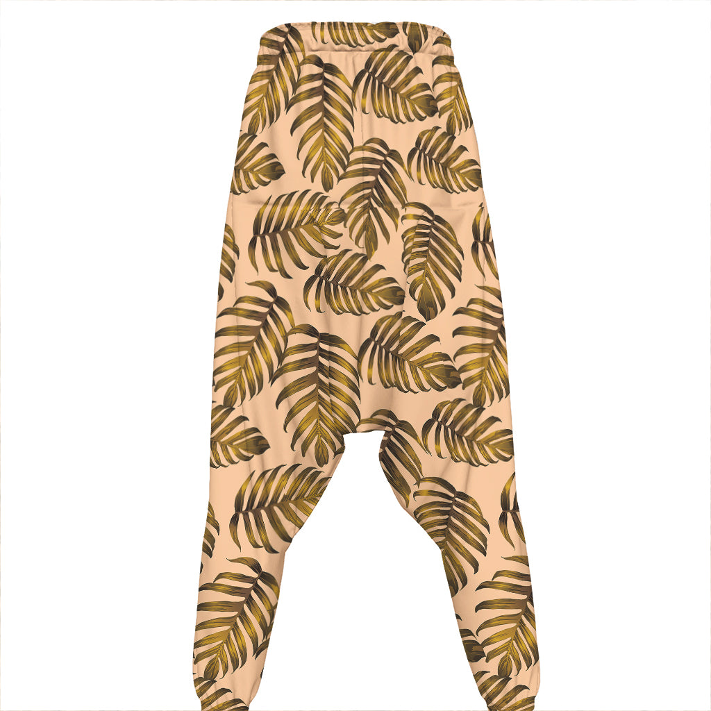 Yellow Monstera Leaves Pattern Print Hammer Pants
