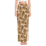 Yellow Monstera Leaves Pattern Print High Slit Maxi Skirt