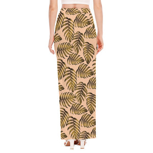 Yellow Monstera Leaves Pattern Print High Slit Maxi Skirt