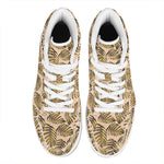 Yellow Monstera Leaves Pattern Print High Top Leather Sneakers