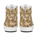 Yellow Monstera Leaves Pattern Print High Top Leather Sneakers