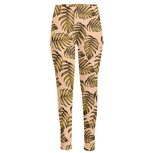 Yellow Monstera Leaves Pattern Print High-Waisted Pocket Leggings