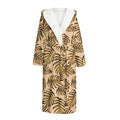 Yellow Monstera Leaves Pattern Print Hooded Bathrobe