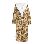 Yellow Monstera Leaves Pattern Print Hooded Bathrobe
