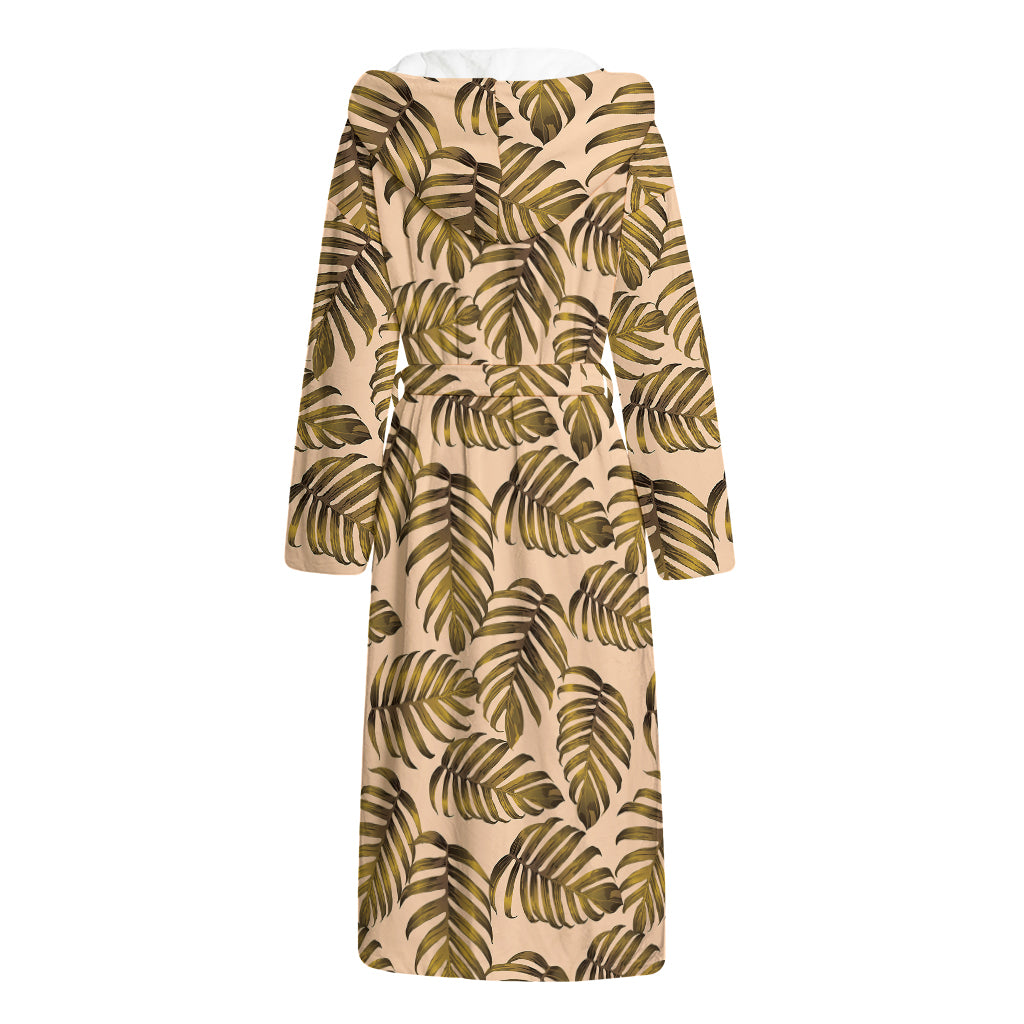 Yellow Monstera Leaves Pattern Print Hooded Bathrobe