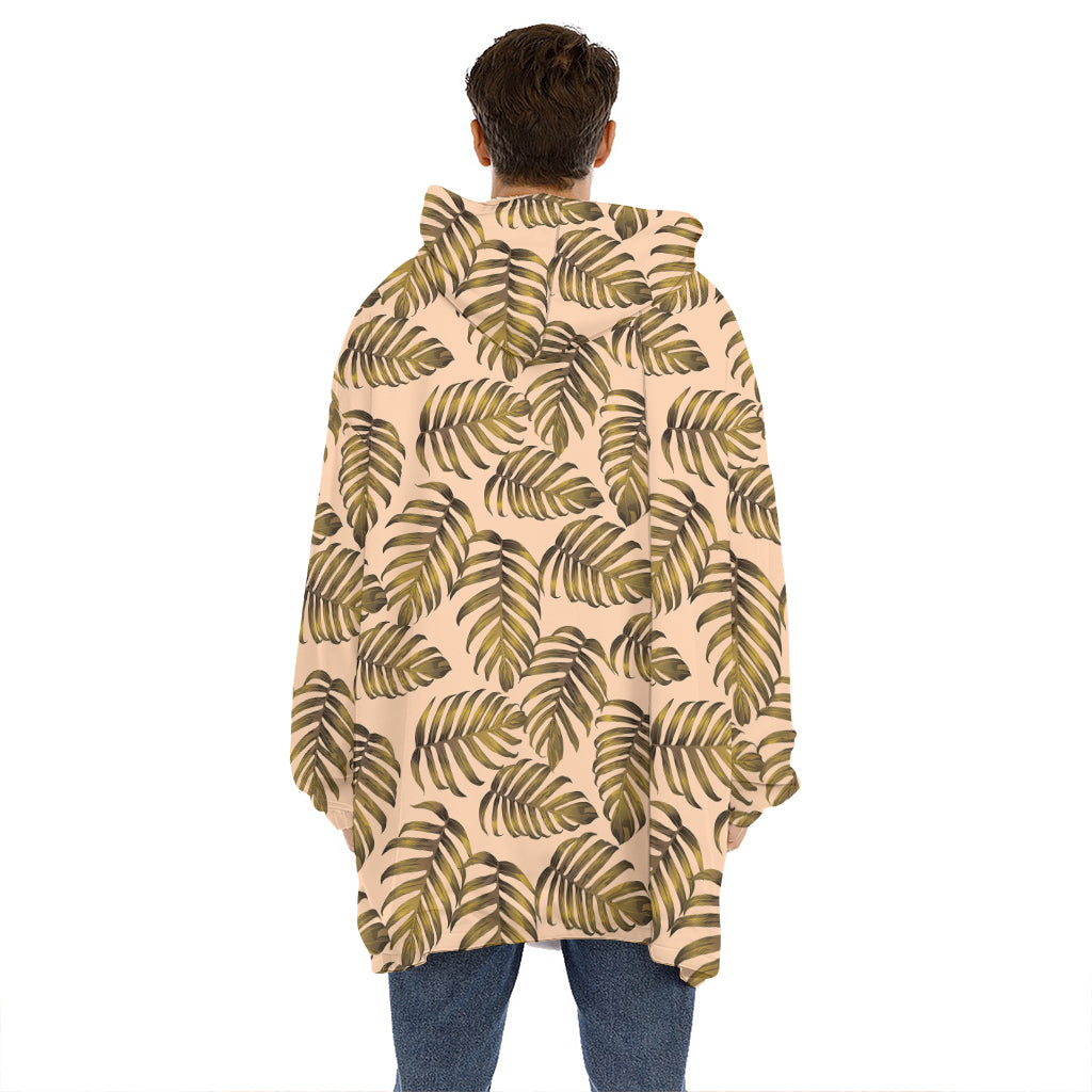 Yellow Monstera Leaves Pattern Print Hoodie Blanket