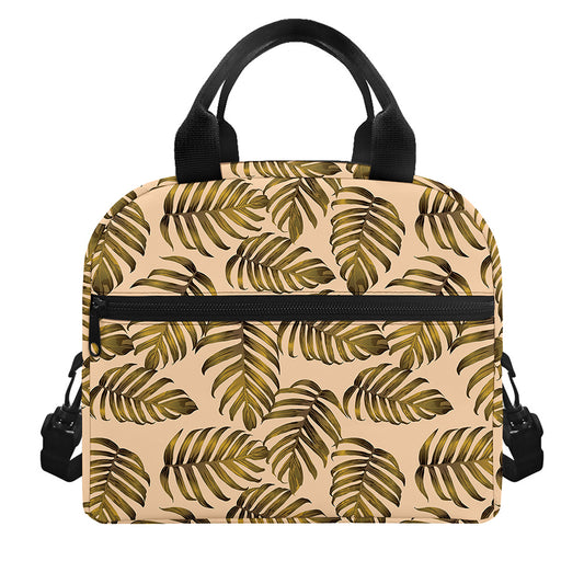 Yellow Monstera Leaves Pattern Print Insulated Lunch Bag