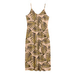 Yellow Monstera Leaves Pattern Print Jersey Midi Cami Dress