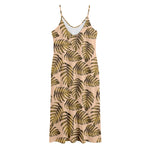 Yellow Monstera Leaves Pattern Print Jersey Midi Cami Dress