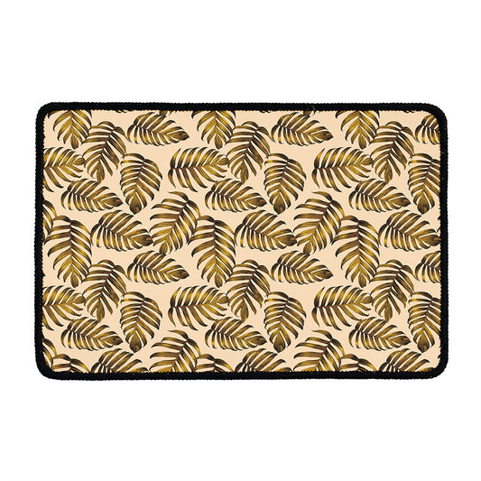 Yellow Monstera Leaves Pattern Print Kitchen Mat