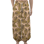 Yellow Monstera Leaves Pattern Print Lantern Pants