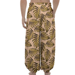 Yellow Monstera Leaves Pattern Print Lantern Pants