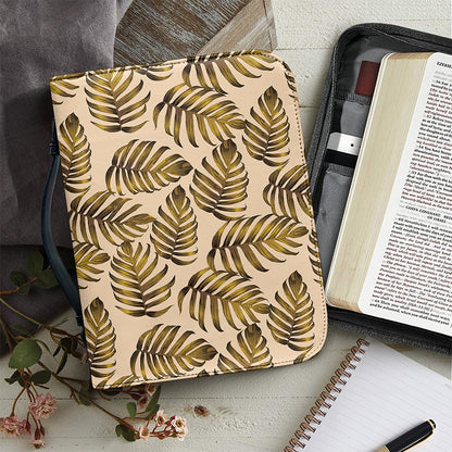 Yellow Monstera Leaves Pattern Print Leather Bible Cover