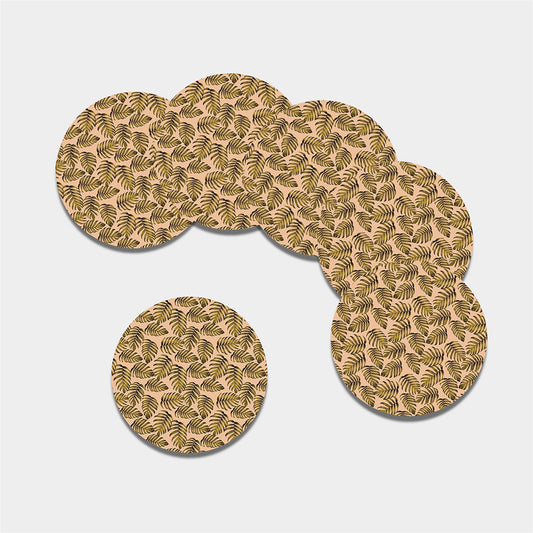 Yellow Monstera Leaves Pattern Print Leather Coaster Set