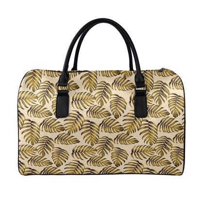 Yellow Monstera Leaves Pattern Print Leather Duffle Bag