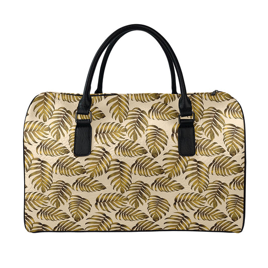 Yellow Monstera Leaves Pattern Print Leather Duffle Bag