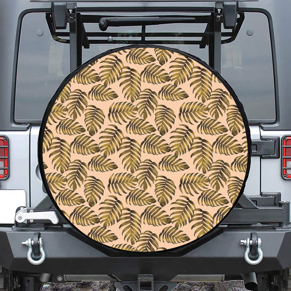 Yellow Monstera Leaves Pattern Print Leather Spare Tire Cover