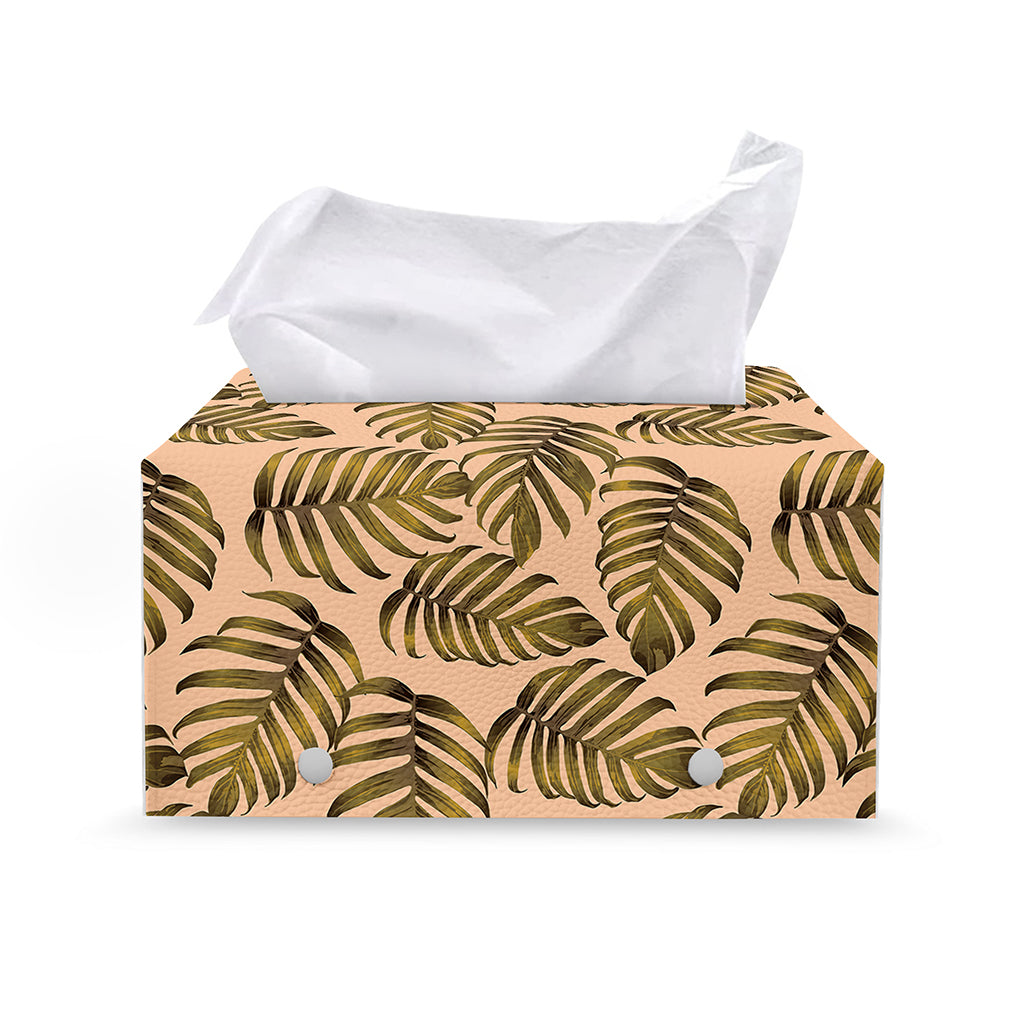 Yellow Monstera Leaves Pattern Print Leather Tissue Box Cover