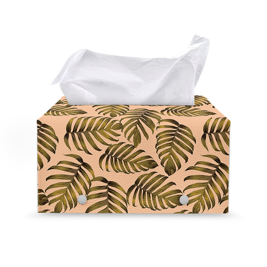 Yellow Monstera Leaves Pattern Print Leather Tissue Box Cover