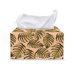 Yellow Monstera Leaves Pattern Print Leather Tissue Box Cover