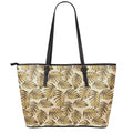Yellow Monstera Leaves Pattern Print Leather Tote Bag With Zipper