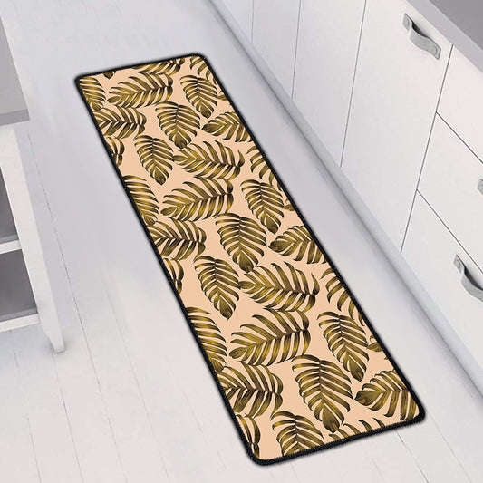 Yellow Monstera Leaves Pattern Print Long Kitchen Mat