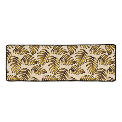 Yellow Monstera Leaves Pattern Print Long Kitchen Mat