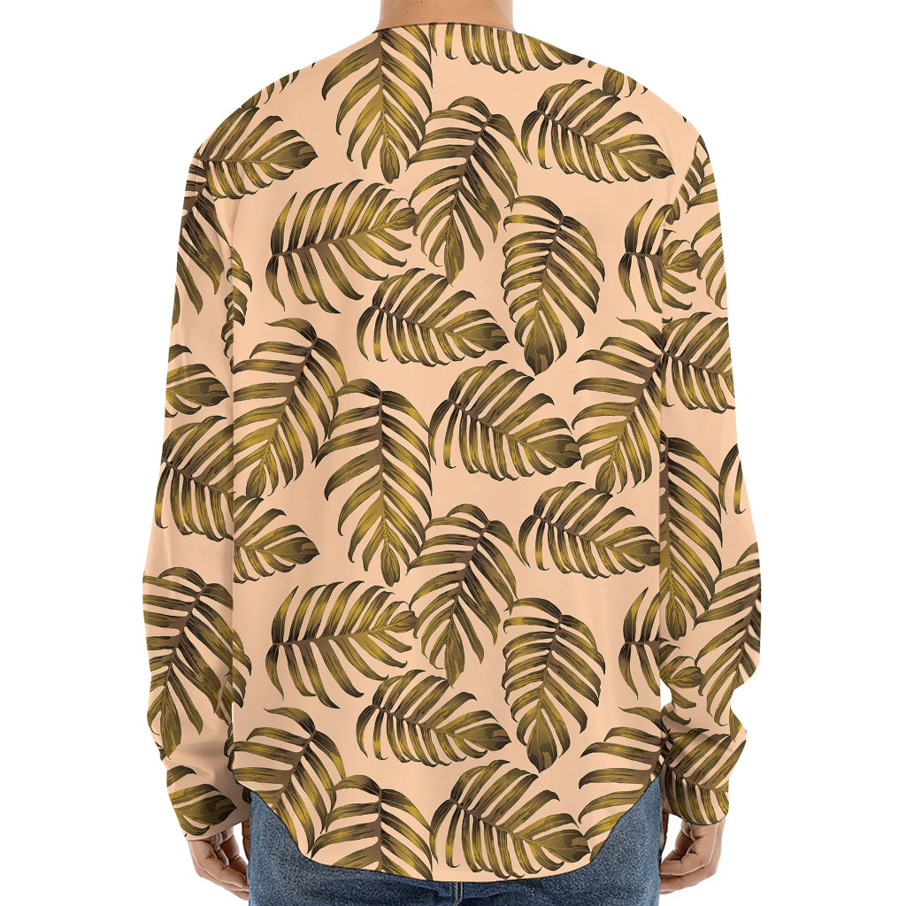 Yellow Monstera Leaves Pattern Print Long Sleeve Baseball Jersey