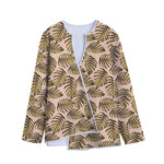 Yellow Monstera Leaves Pattern Print Long Sleeve Short Coat