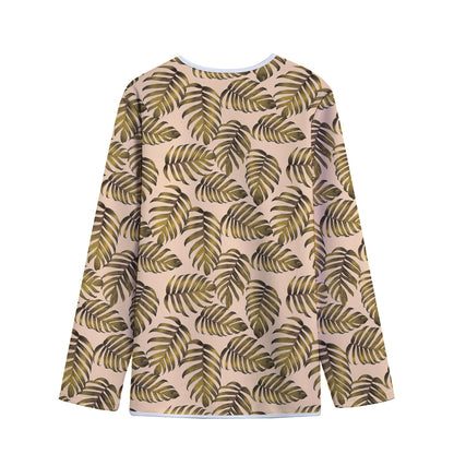 Yellow Monstera Leaves Pattern Print Long Sleeve Short Coat
