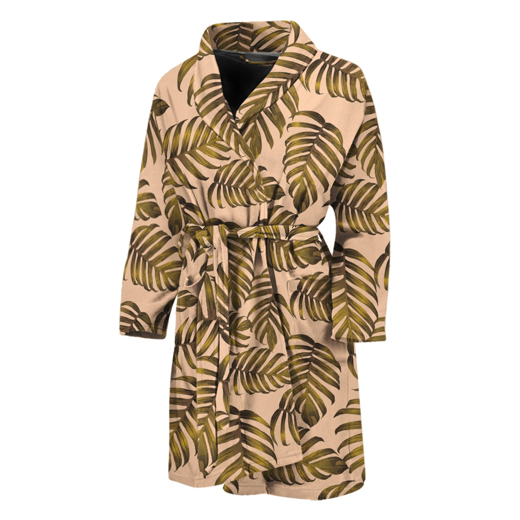 Yellow Monstera Leaves Pattern Print Men's Bathrobe