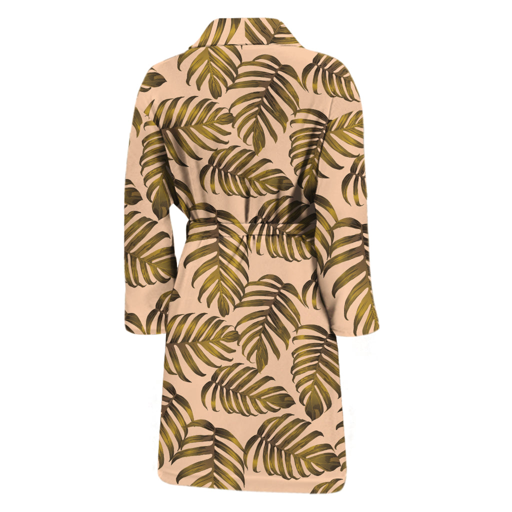 Yellow Monstera Leaves Pattern Print Men's Bathrobe