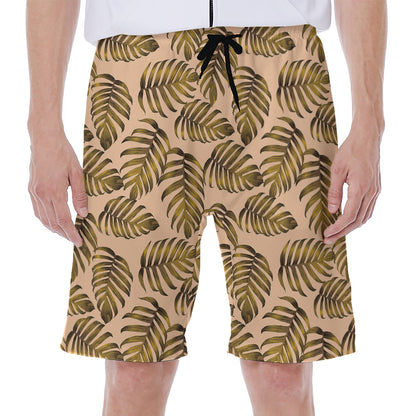 Yellow Monstera Leaves Pattern Print Men's Beach Shorts