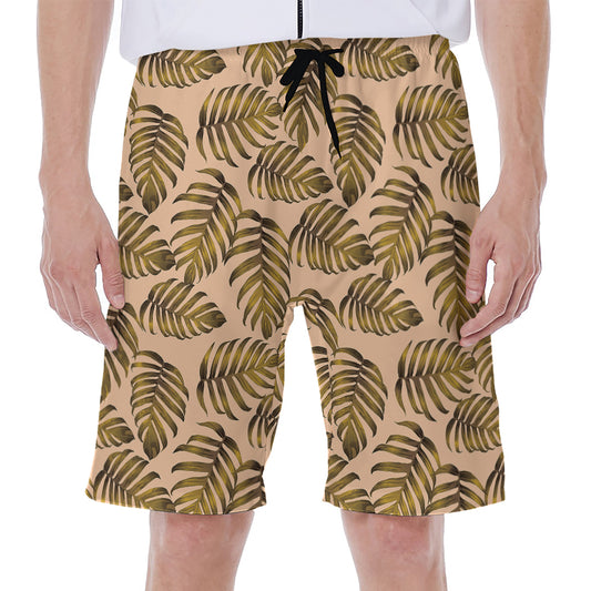 Yellow Monstera Leaves Pattern Print Men's Beach Shorts