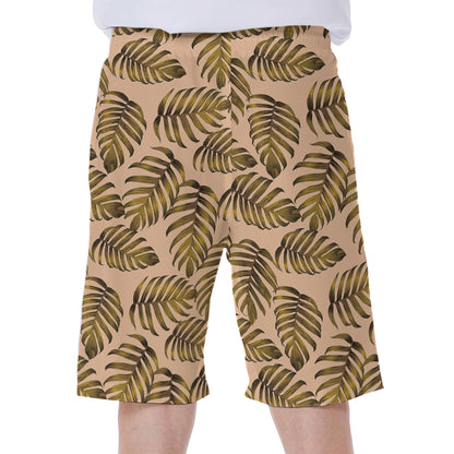 Yellow Monstera Leaves Pattern Print Men's Beach Shorts
