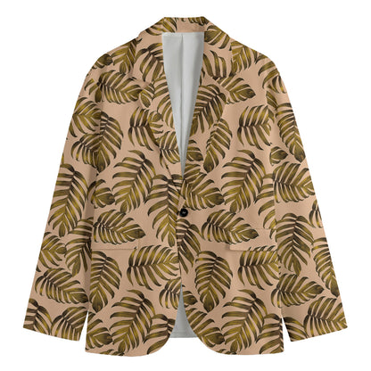 Yellow Monstera Leaves Pattern Print Men's Blazer